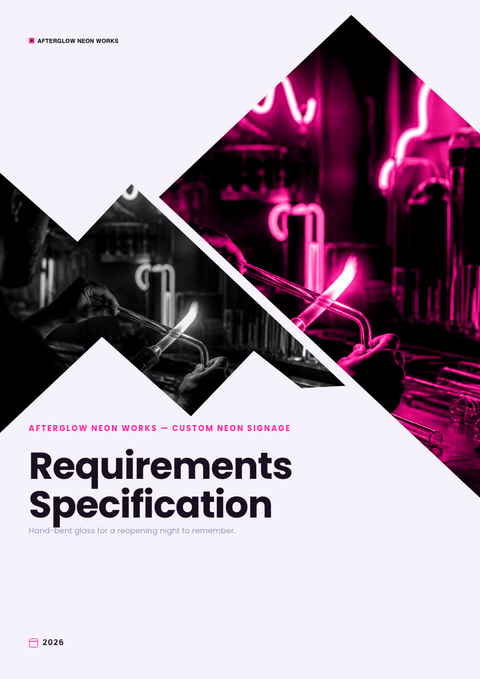 A finished requirements document rendered in a futuristic look