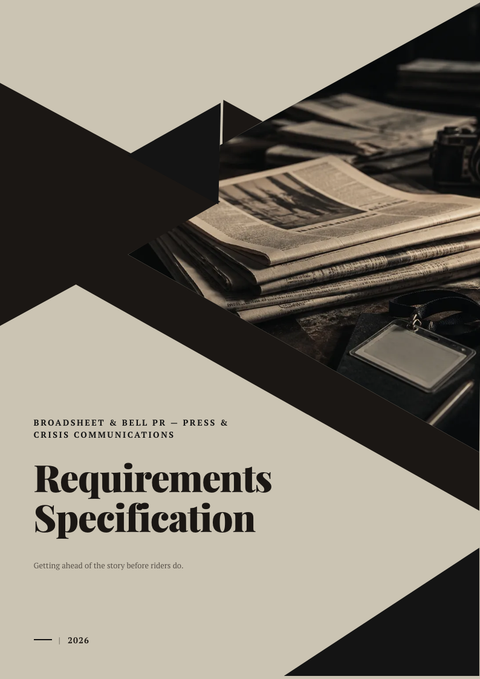 A finished requirements document rendered in a print look