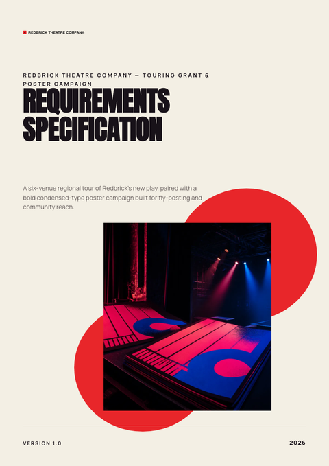 A finished requirements document rendered in a print look
