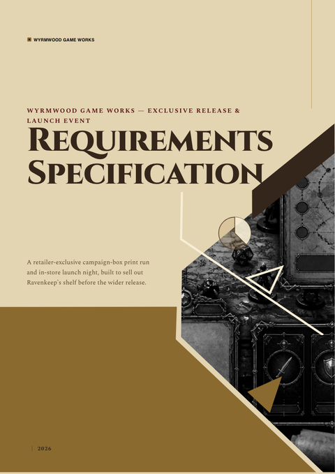 A finished requirements document rendered in a game & pop look