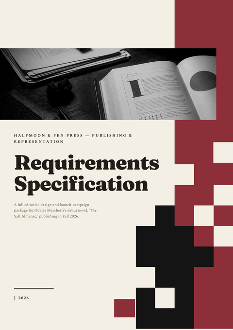 A finished requirements document rendered in a typographic look