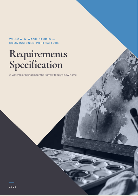 A finished requirements document rendered in a illustrated look