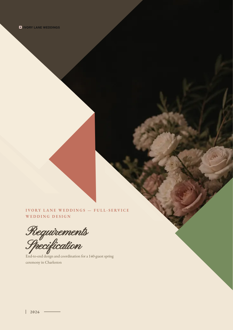 A finished requirements document rendered in a misc look