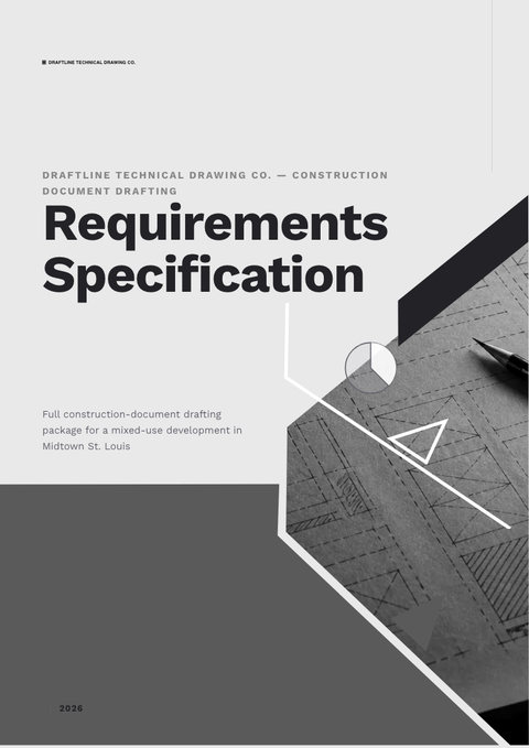 A finished requirements document rendered in a technical look