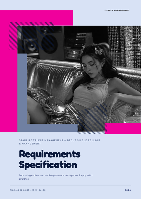 A finished requirements document rendered in a retro look